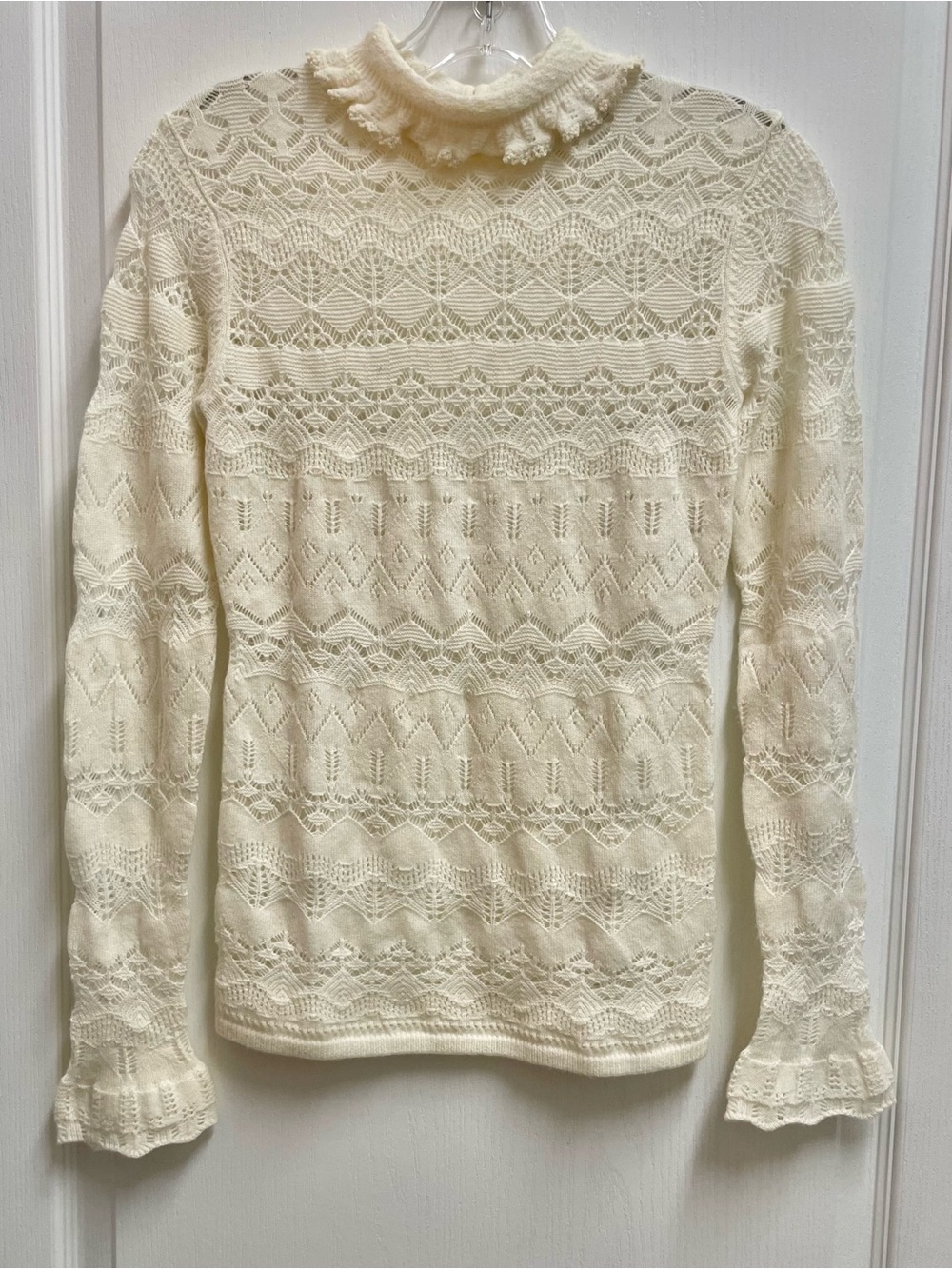 Polo by Ralph Lauren Ivory Pointelle Knit Turtleneck Collar Sweater